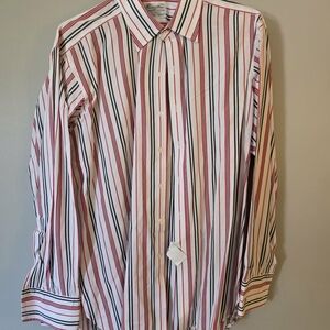 Turnbull & Asser Red, Black, and White Striped Dress Shirt